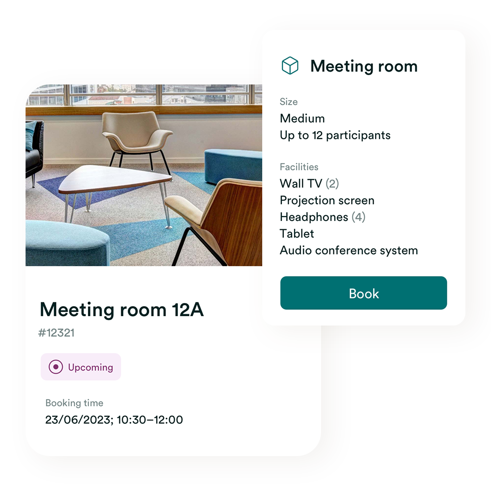 Meeting room app screen with options